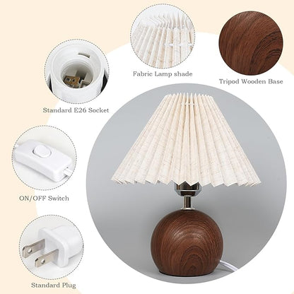 Small Pleated Table Lamp, Bedside Nightstand Lamp with Off White Lampshade, Morden Mini Lamp for Bedroom Home Office Decor, E27 Bulb Included
