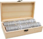 20-46 mm Wooden Coin Holder, 60 Pcs Highly Transparent Capsules With Foam Gasket, Collector Case, Professional Storage Box for Collection (Wood Color)
