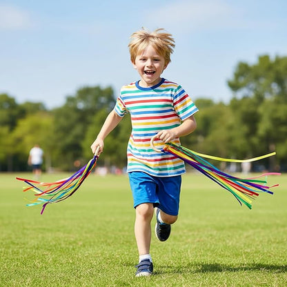 Junkin Ribbon Rings Hand Kite Waldorf Toys Dancing Wrist Ribbons Rainbow Streamers with Wood Ring Educational Toy for Playroom Dancing Birthday Party Gift(24 Pcs)