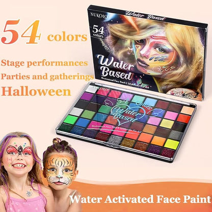 Professional Face Paint Set for Kids,54 Colors Non-toxic Water Activated Face Painting Makeup Palette .Includes Multiple makeup tools.Ideal for Halloween,Carnival,Cosplay,Party,SFX Arty Stage Makeup.