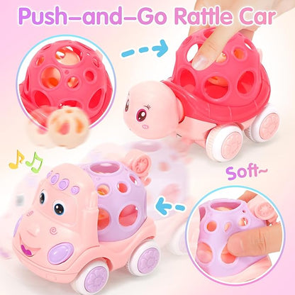 Baby Gift for 1-2 Year Old Girl, 10-in-1 Montessori Toys Bus for Baby 6-12-18 Months+, Educational Musical Sensory Learning Toddler Toys Age 1-2, First Christmas and Birthday Gifts Pink