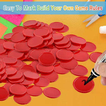 Coopay 500 Pieces Plastic Learning Counters Disks Bingo Chip Counting Discs Markers for Math Practice and Poker Chips Game Tokens Kids Reward, 1 Inch (Red)