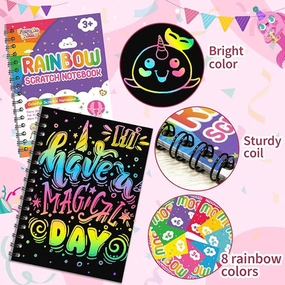 Kids Scratch Art Party Favors Gifts: 16 Pack Rainbow Scratch Notebook Paper Birthday Party Favor Toy Girls Boys Art Craft Kit Summer Classroom Goodie Bags Return Gifts for Birthday Party Favors Bulk