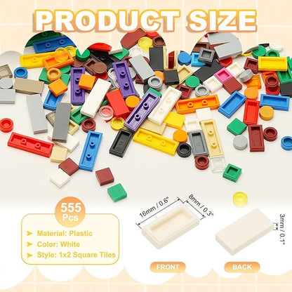 PATIKIL 555 Pcs Flat Blocks Bulk, 1x2 Square White Classic Tiles Smooth Surface Mini Building Blocks Accessories Compatible Bricks Kits for Building Floor Walls Mosaic Pixel Arts