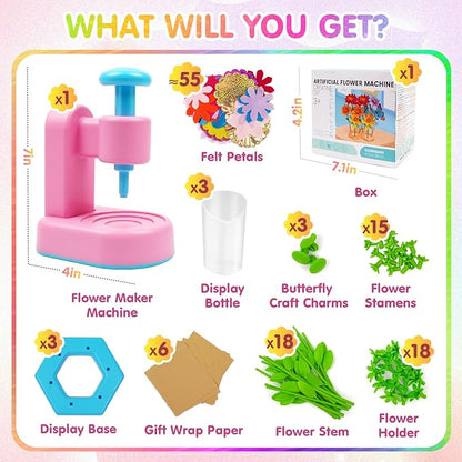 Jefunmore Flower Bouquet Toys, DIY Arts and Crafts for 3-8 Year Toddler Girl, Birthday Gifts for 3 4 5 6 7 8 9 Year Old Girls, Flower Crafts Kit for Kids for Preschool Learning and B-Day Gifts