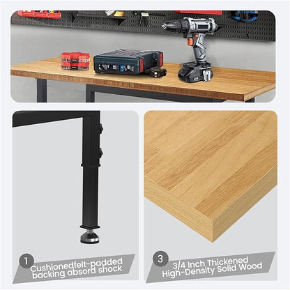 48" Adjustable Workbench,Heavy-Duty Work Table,3000 LBS Load Capacity Particleboard Hardwood Workstation Outlets with Fixed feet,for Workshop, Garage