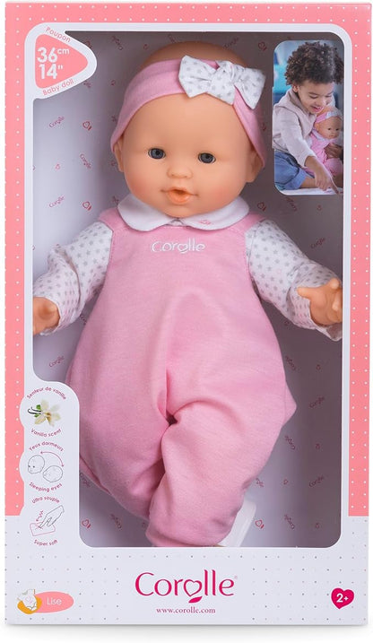 Corolle Lise - 14" Soft Baby Doll with Vanilla Scent, Pink Outfit & Sleeping Eyes for Girls Ages 18 Months+, Cute Reborn Realistic Baby Dolls for 2 Year Old Girls