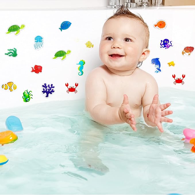 Tevxj Sea Animals 40pcs Thick Gel Clings, Multicolor Vinyl Decals for Kids, Reusable Window Stickers, Ocean Themed Party Supplies for Home, Car, Classroom, Nursery Decorations