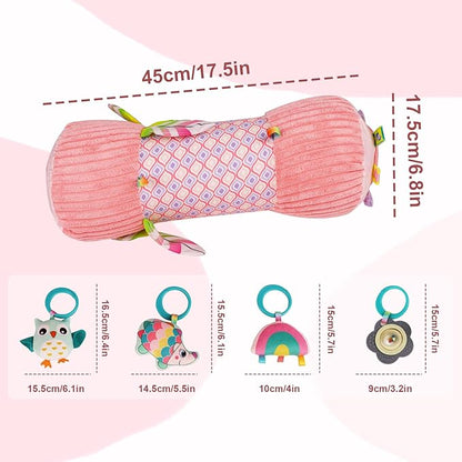 Inflatable Baby Tummy Time Toys Pillow for Newborn, Montessori Baby Sensory Toys Roller with Detachable Mirror, Squeaker, Teether & Rattle, Help with Early Development 3-6 Months (Unicorn)