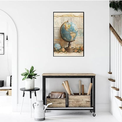 Elegant Globe Puzzle，World Map Inside, Vintage Backdrop, and Rose Detailing，1000 Piece Adults Wooden Jigsaw Puzzle，Puzzles Suitable for Entertaining with Family During Holidays