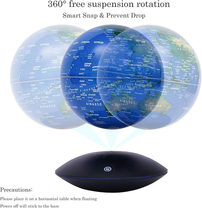 Floating Globe Magnetic Levitation with LED Color Changing Light and Touch Control, Magnetic Levitating Globe for Desk Office Home Decor Educational Gift for Men Father Boys Boss,Blue