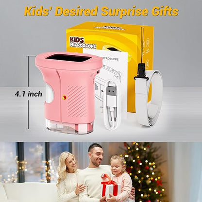 Kids Microscope, 1000X Handheld Mini Microscope, 2.4'' Portable Digital Microscopes, Photo and Video Microscopes, Educational Science Kit Toys for Age 3-10 Girls&Boys(Light Pink)