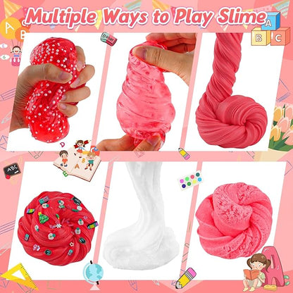 LAWOHO 6 Packs Slime Kit, Back to School Slime Gifts for Kids, Red Learning Themed Slime with Cloud Butter Clear Textures, Birthday Party Favors Goodie Bags Stuffer Anxiety Stress Relief Toys