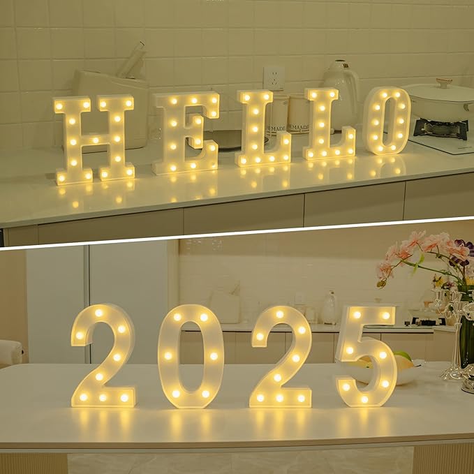 Foaky Rechargeable LED Letter Lights Sign Marquee Light Up Letters Sign for Night Light Wedding/Birthday Party Christmas Lamp Home Bar Decoration (U)