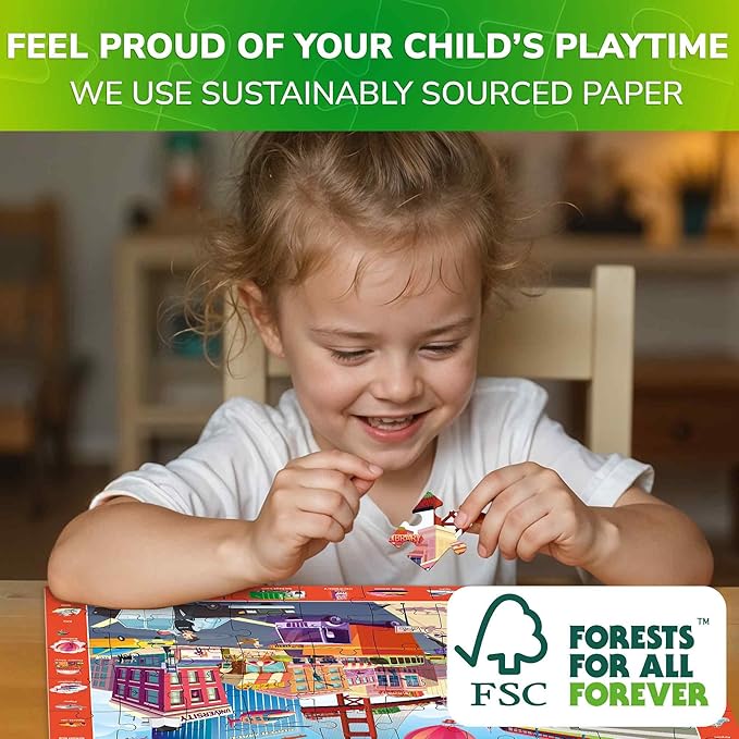 QUOKKA Puzzles for Kids Ages 4-6 - 4 x 60 Puzzles for Toddlers 5-8 - Educational Search & Find Toy for 8-10 yo for Learning Forest Polar, USA National Park Animals & City Life