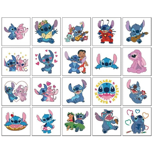 20 Sheets Stitch Temporary Tattoos Birthday Themed Party Supplies Decoration Favors Cartoon Cute Sticker for Kids Boys Home Activity Class Prizes Carnival Christmas Rewards