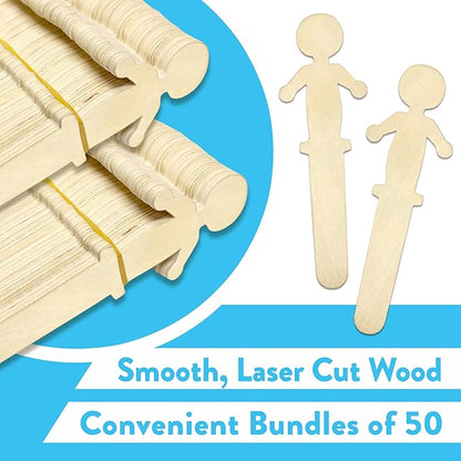 100 Pack People Shaped Wooden Craft Sticks, 5.25" Person Shape Wood Popsicle Sticks, Unisex Student Classroom Crafts DIY Sticks