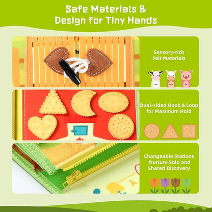 Busy Board Montessori Toys for Toddler, Car Travel Activities Toys for Fine Motor Skills Development, Educational Preschool Sensory Busy Book for Kids, Best Gift for Boys & Girls