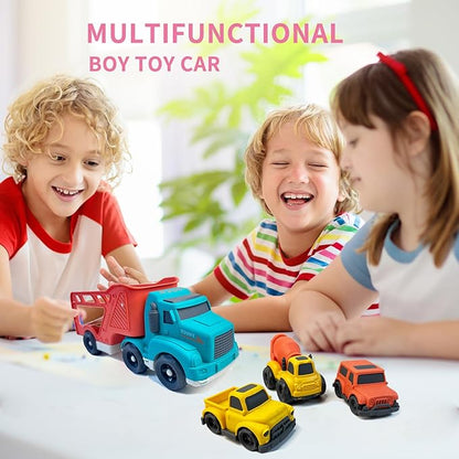4 Pcs Toddler Car Toys for 2 3 4 5 Years Old, Carrier Truck 3 in 1 Transport Pickup Truck, Mixer Cement,SUV Toy Car, Christmas Birthday Gifts for Kids Toys Boys Girls,Sand Toys