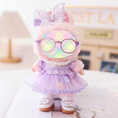 Clothes for Dolls Accessories, Outfit Set 5 Pieces Gauze Dress for 15cm 17cm Doll (No Doll), Romantic Skirt Doll Clothing Set Replacement Purple
