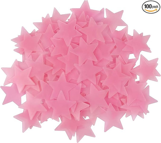 AM AMAONM 100 Pcs Pink Glow in The Dark Luminous Stars Fluorescent Noctilucent Plastic Wall Stickers Murals Decals for Home Art Decor Ceiling Wall Decorate Kids Babys Bedroom Room Decorations