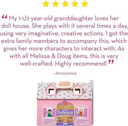 Melissa & Doug Fold and Go Wooden Dollhouse with 2 Dolls and Wooden Furniture,Multi,One Size