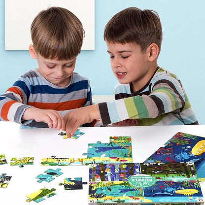 4 Pack Puzzles for Kids Ages 3-5, 4-Difficulty-Level Puzzle with 12 16 24 32 PCS, Color-Zones on Back, 4-in-1 Progressive Animals World Jigsaw Toy Gift for Age 3 4 5 6 Year Old Boys Girls