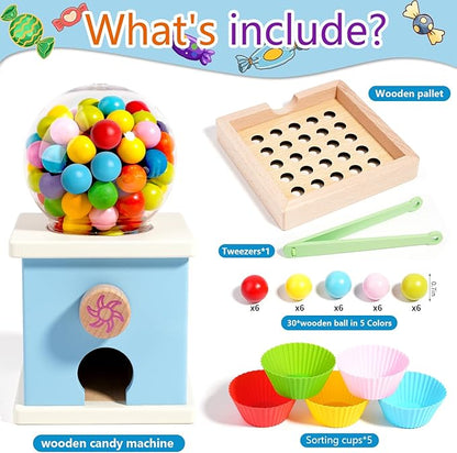 9.6" Wooden Gumball Machine Counting Montessori Toys for 3 4 5 Years Old Boys Girls, Toddler Preschool Learning Activities Toy for Kids Ages 4-8, Birthday Gifts Sensory Toys