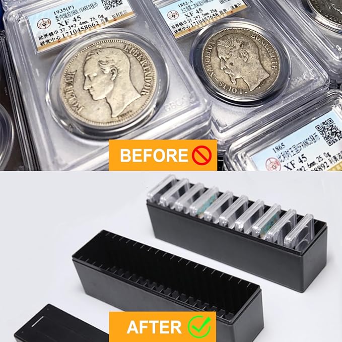 MUDOR 2 Pack Coin Slab Storage Box, Black Plastic Coin Holder Case Compatible with 20 Slab PCCB PCGS, Olny Box