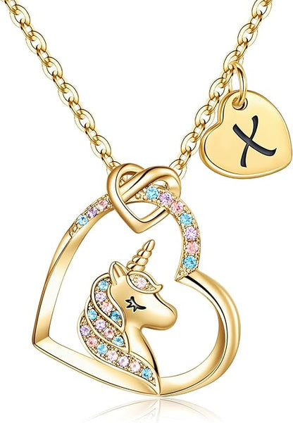 Hidepoo Unicorn Necklace Gifts for Girls - Colorful CZ Heart Pendant Initial Unicorns Necklaces for Teens Little Girls Jewelry Birthday Gift for Girl Daughter Granddaughter Niece