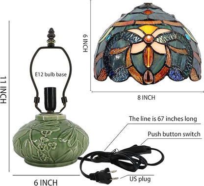 Small Tiffany Lamp Mushroom Table Lamp, Mini Stained Glass Desk Light Memory Sympathy Ceramic lamp 8X11 Inch (Blue Baroque Style)