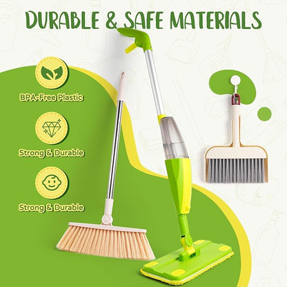 Kids Cleaning Toy Set,Mini Spray Mop Montessori Toys Pretend Play Cleaning Tool for Toddlers with Spray Mop & Kids Broom Dustpan Set Cleaning Toys Gift for Toddlers Girls Boys Age 3+