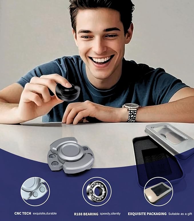 3-in-1 Alloy Fidget Toys Adults - Fidget Spinner,Clicker,Slider Modes,Ultra-Silent,High-Speed Rotation,3-Minute Spin Time,Compact Stress Relief Toy for Adult(Black)