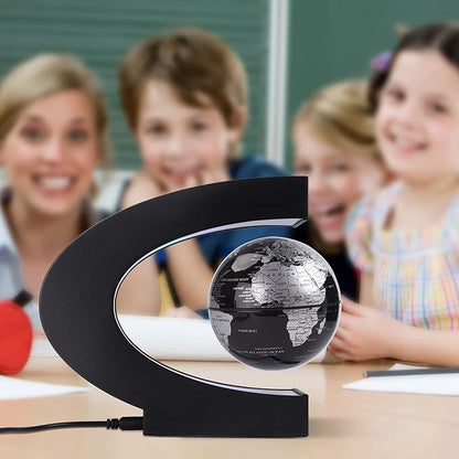 Floating Globe with Colored LED Lights C Shape Anti Gravity Magnetic Levitation Rotating World Map with Touch Switch for Gift Home Office Desk Decoration With Switch(Black)