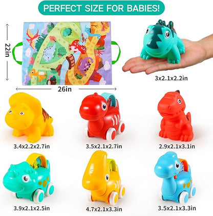 ALASOU 7 PCS Dinosaur Fantastic Creatures Car Toys with Playmat/Storage Bag|Baby Toys for 1 2 Year Old Boy|1st Birthday Gifts for Toddler|1 Year Old Boy Gift for Infant 12 18 Months