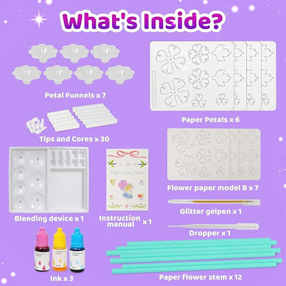 Arts and Crafts for Kids, Paper Flowers Science Kit Magic Dyeing Flowers Crafting Color Changing Art Project Class Group Activities, Gifts for Birthday Thank You Christmas, Toys for Ages 5-12yrs