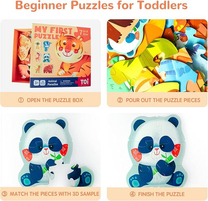 Toi 6 Packs Large Piece Toddler Jigsaw Puzzles for Kids Aged 3+, Animal Shaped Floor Puzzles for Beginner, Preschool Learning Game for Boys Girls, Animal Paradise