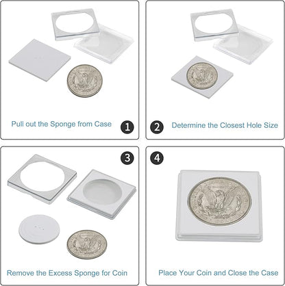 Coin Snap Holders, 20 Pcs Silver Dollar Coin Holders, Clear Coin Capsules Cases for Collectors with 5 Sizes White Gasket 20/25/30/35/40mm, Plastic Storage Organizer Box for Coin Collection Supplies