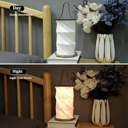 Portable Foldable Table Lamp with USB Rechargeable Battery, 3-Level Dimmable Touch Control Night Light, Folding Paper Lantern Light for Home Office Bedroom Reading (Black)