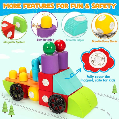 50 PCS Magnetic Foam Blocks for Kids, Large Magnetic Building Blocks for Toddlers 3+, Kids Bath Toys and Preschool STEM Educational Toys, Birthday for Boys & Girls 3 4 5 6+ Years Old