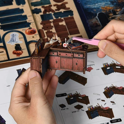 Book Nook Kit for Adults, 3D DIY Wooden Holiday Theme Miniature House Craft Kit Bookshelf Christmas Decor Halloween Birthday Gift