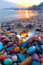 500 Piece Jigsaw Puzzle for Adults Sunset Beach Scene Colorful Heart-Shaped Pebbles ibrant Ocean View Relaxing Coastal Landscape Challenging Puzzle for Puzzle Lovers (23"x15")