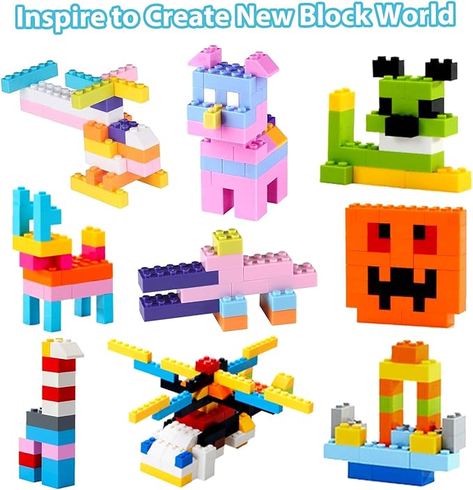 1000 Pieces Classic Building Bricks in 15 Popular Colors and 12 Mixed Shapes, Creative Small Building Blocks Set Learning Educational Toy Gift for Kids, Compatible with All Major Brands