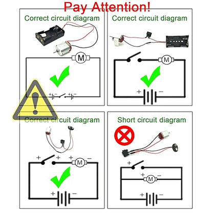 EUDAX 6 Set DC Motors Kit, Mini Electric Hobby Motor 3V -12V 25000 RPM Strong Magnetic with Shaft Propeller, 2 x AA Battery Holder,9V Battery Clip Connector,Plastic Wheels for DIY Science Projects