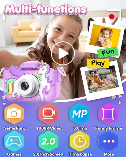 Seckton Kids Camera Toys for Girls Ages 3-8, Children Digital Video Camera with Protective Silicone Cover, Christmas Birthday Gifts for 3 4 5 6 7 8 Year Old Girls with 32GB SD Card
