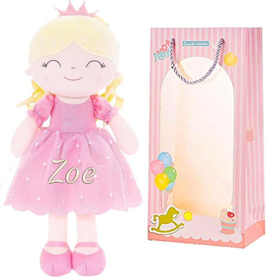 Gloveleya Personalized Doll with Embroidered Name - Pink Princess Custom Plush Doll for Girls Cute Plush Doll Customized Gift - Muñecas de Trapo Personalizadas para Niñas