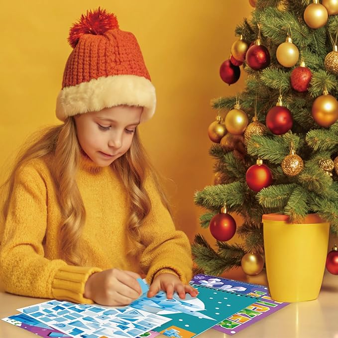 Omgouue 2PCS Winter Wonderland Crafts for Kids Ages 4-8 Christmas Sticker Paint Books Includes Elf Penguins Snowman and More Designs Gift Party Create 20 Pictures Sticker Sheets are Separate