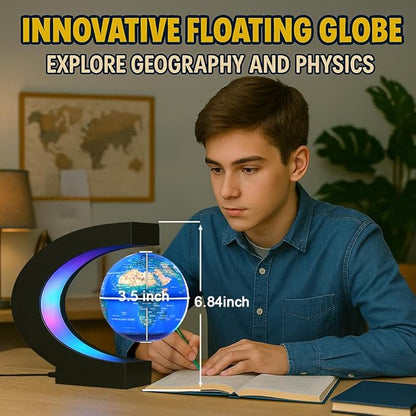 Magnetic Levitating Globe with 7-Color LED Lights, 360° Rotating Floating World Map Lamp, STEM Educational Night Light for Geography Learning, Cool Desk Decor & Unique Gift for Kids & Adults