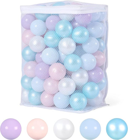 Ball Pit Balls Pack of 100 200 500 - Star and Round Set BPA Free Phthalate Free Non-Toxic Crush Proof Play Balls Soft Plastic Balls for Toddlers Baby Kids Birthday Pool Tent Party