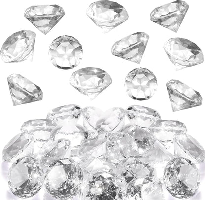 Zomiboo 16 Pcs Acrylic Diamond Large Gems Pirate Round Treasure Toy Gems Treasure Round Gemstones Acrylic Diamond Shaped Gemstones for Home Table Vase Fillers Party Decor (Clear)